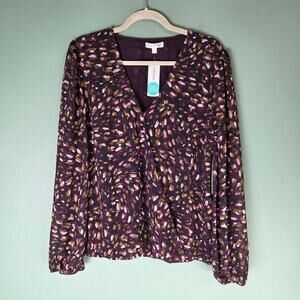 Nine Britton Womens Large Dark Purple Inez Surplice Blouse Top Abstract Career